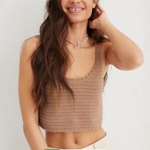 Aerie Summer Nights Cropped Knit Tank Top in Cappuccino